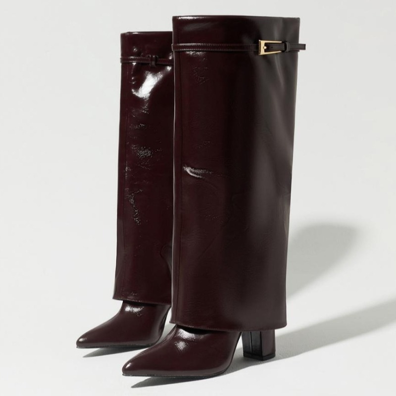 Women'S Shoes Burgundy - Stivali Retrò Bordeaux con Tacco Alto