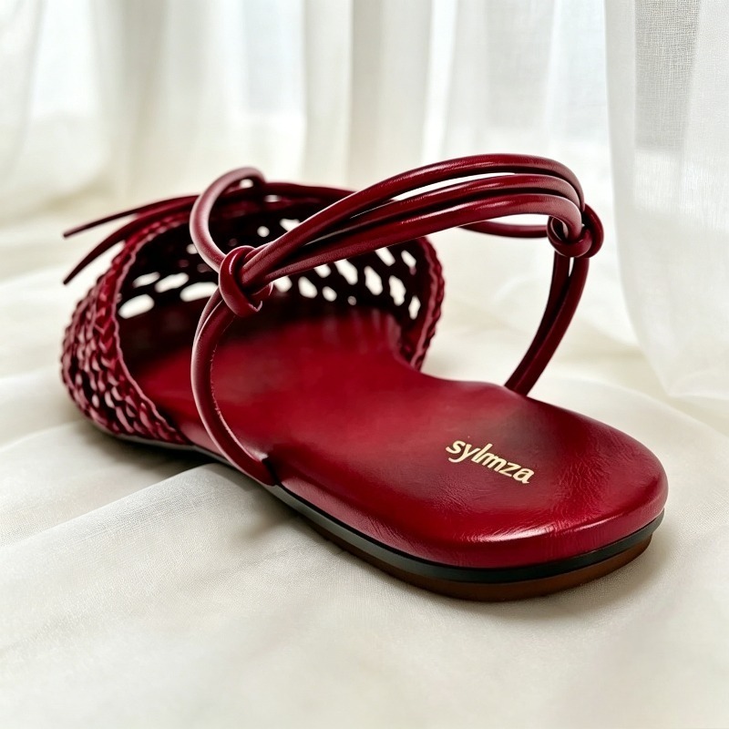 Sandali piatti bordeaux con de - Women'S Shoes Burgundy recensione e prezzo