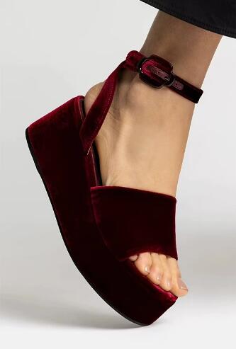 Sandali con zeppa in velluto b - Women'S Shoes Burgundy recensione e prezzo